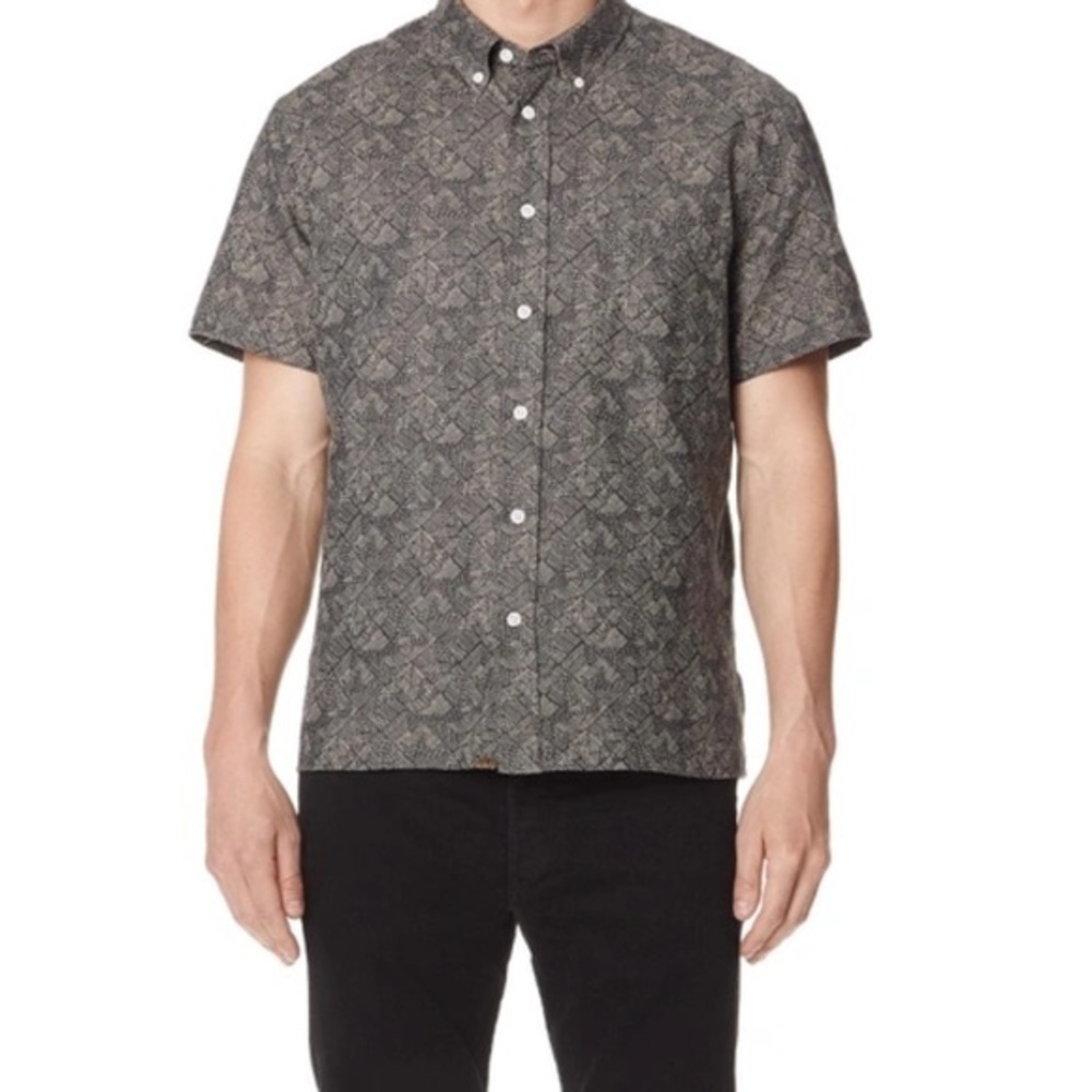 Billy Reid Large Button Down Shirt Slate Field Line NWT Black Brown Cotton